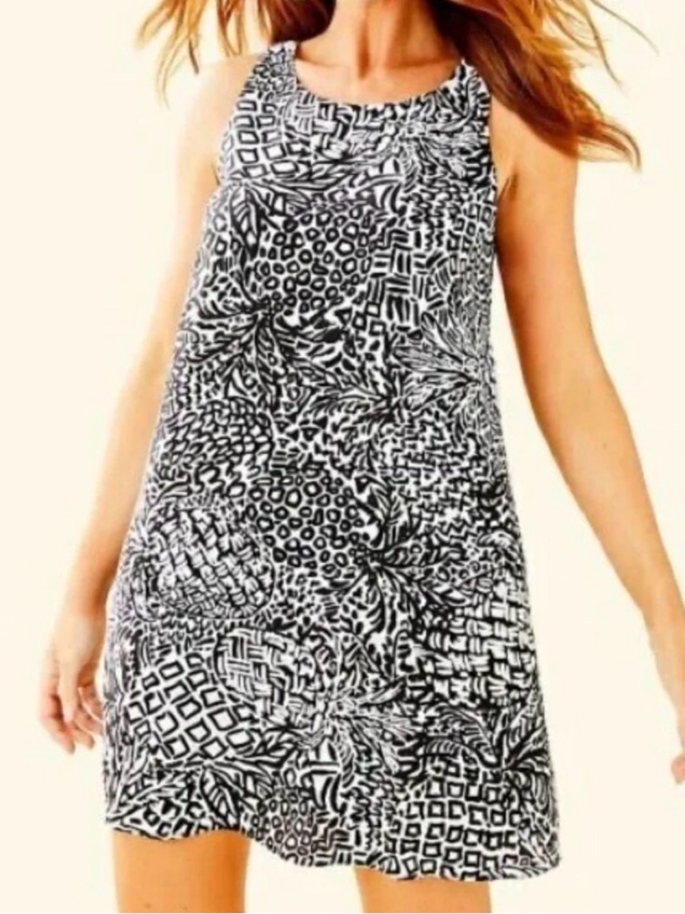 Lilly Pulitzer Jackie Dress- Black and White Printed Sleeveless 100% Silk Dress